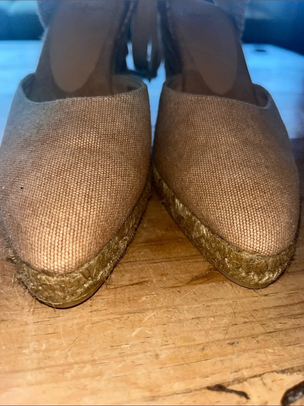 Castaner Taupe / Tan Canvas Espadrille Wedge with Ankle Tie